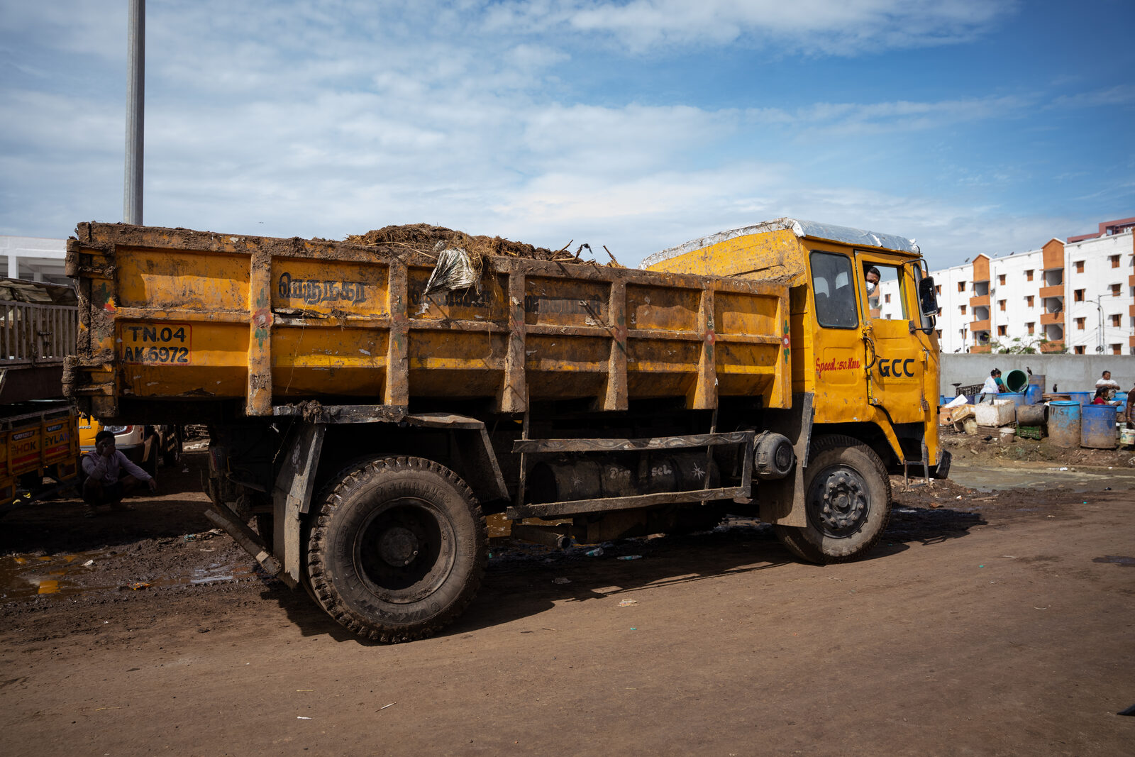A GCC lorry collects waste from the slaughterhouse.